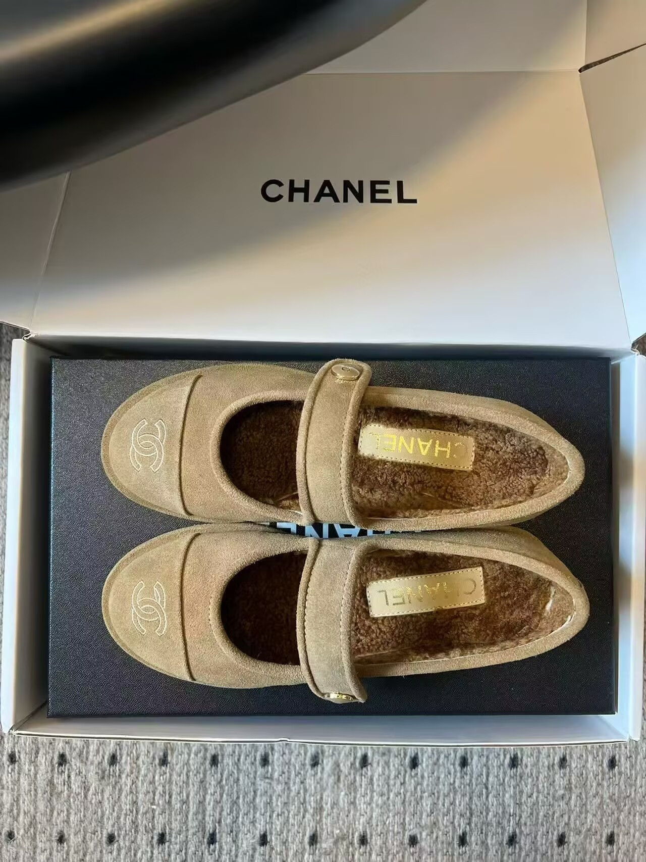 UA Ch*el Mary Jane in Shearling