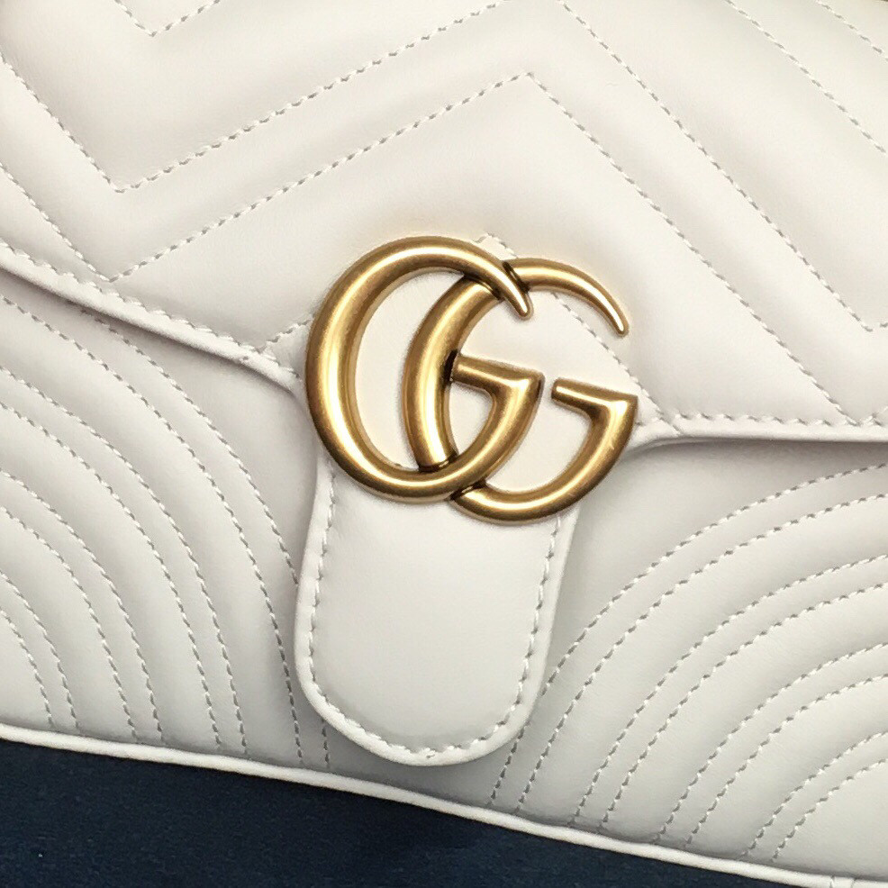 G*u*i GG MARMONT MATELASSÉ MINI BAG WHITE 8.5"W x 5"H x 2.5"D