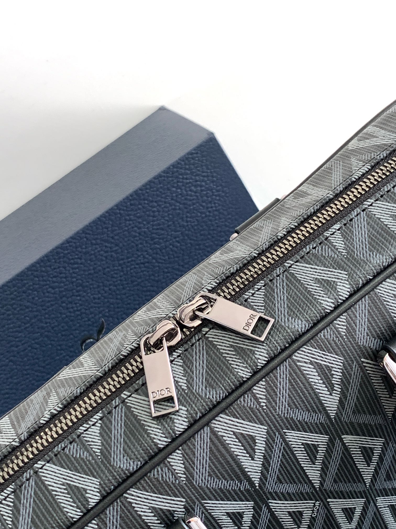 D*0r Zipped Briefcase Black CD Diamond Canvas and Black Grained Calfskin  37 x 28 x 6 cm