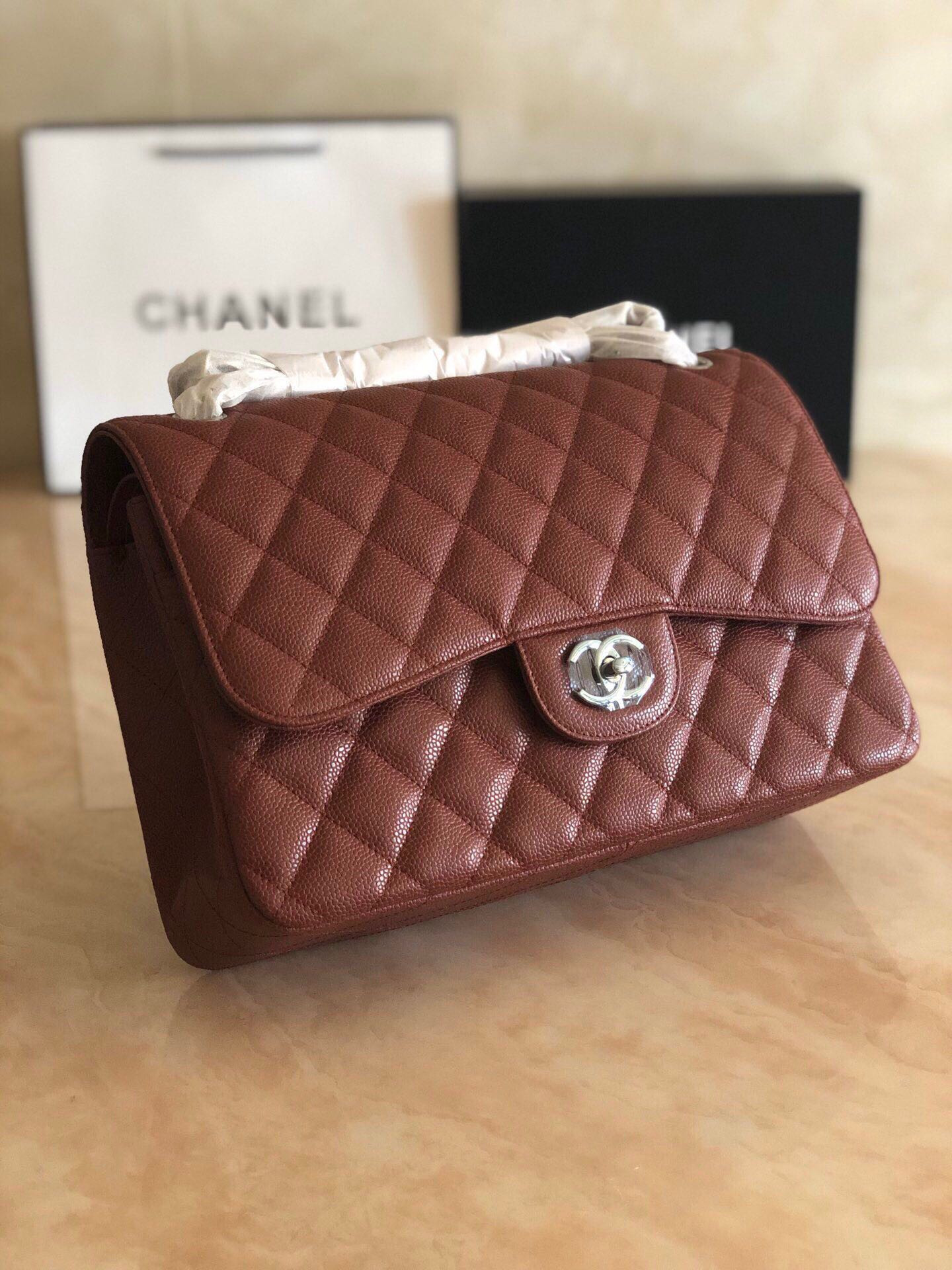 Ch*el Classic Flap Jumbo 30cm CF Silver Hardware 7.6 × 11.7 × 3.9 in